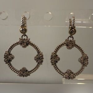 Judith Ripka 925 Sterling Silver w/18k Floral Rope Hoop Earrings